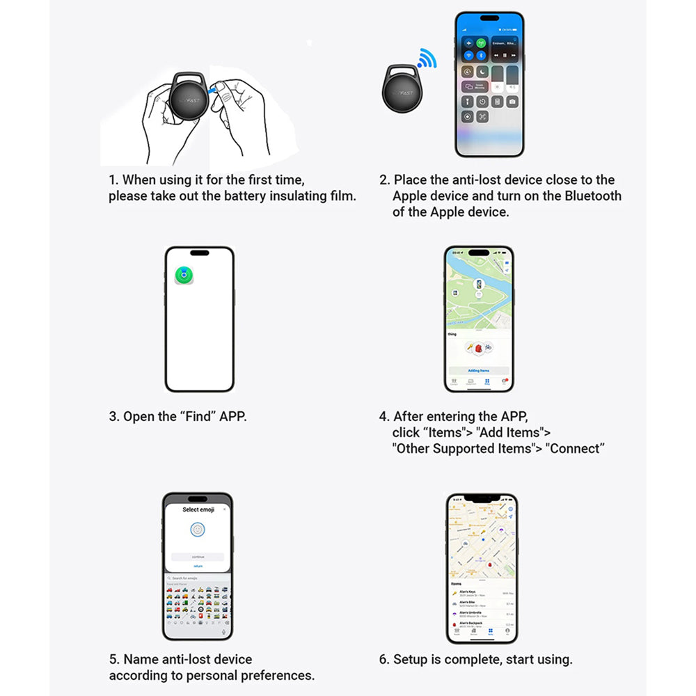 Acefast SmartTag S2 за iOS Series, Комплект 4 броя, Черен