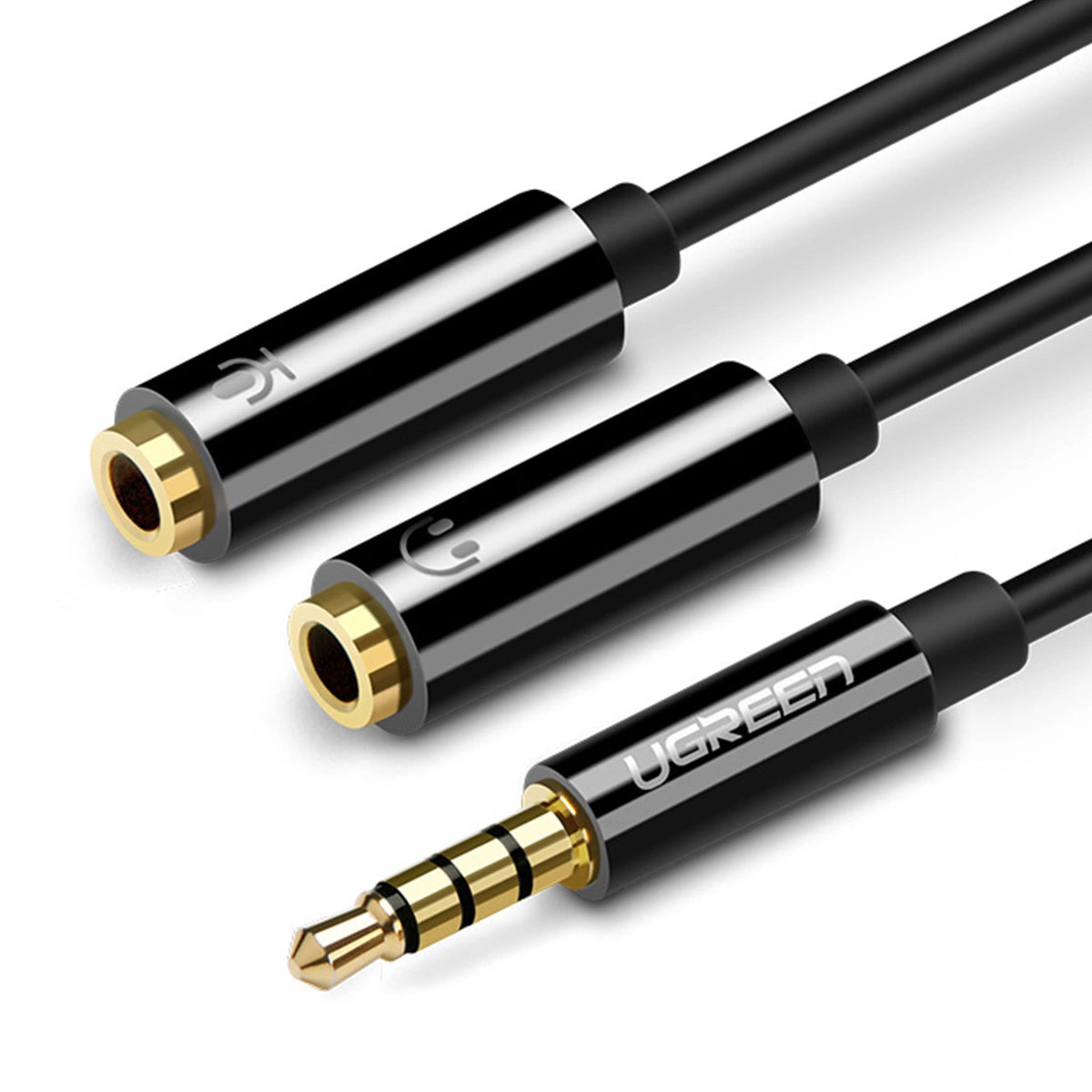 Аудио адаптер 3.5mm - 2 x 3.5mm UGREEN AV141, 0.2m, Черен