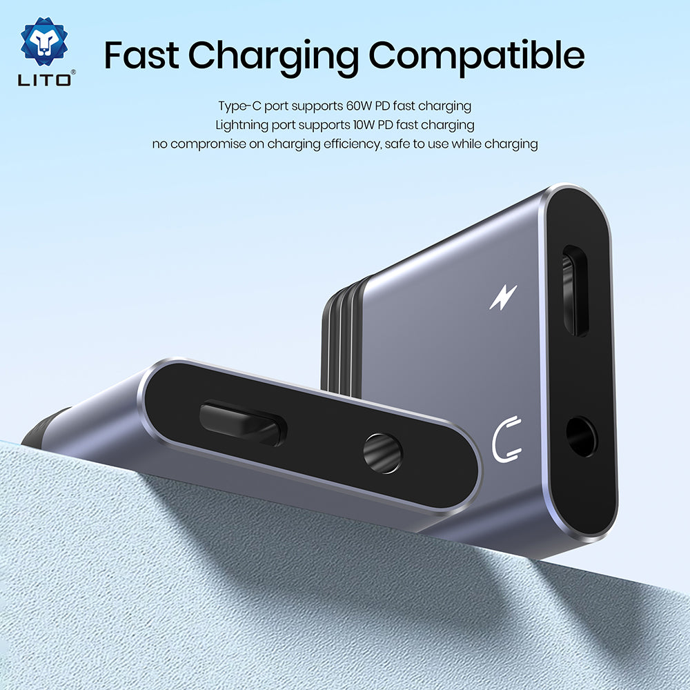 Аудио адаптер Lightning - Lightning / 3.5mm Lito LA04L, Черен