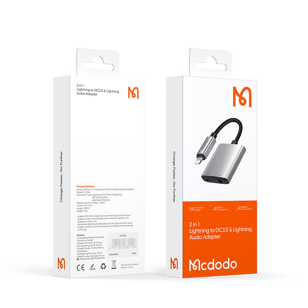 Аудио адаптер Lightning - Lightning / 3.5mm McDodo CA-5540 Wales, Сив
