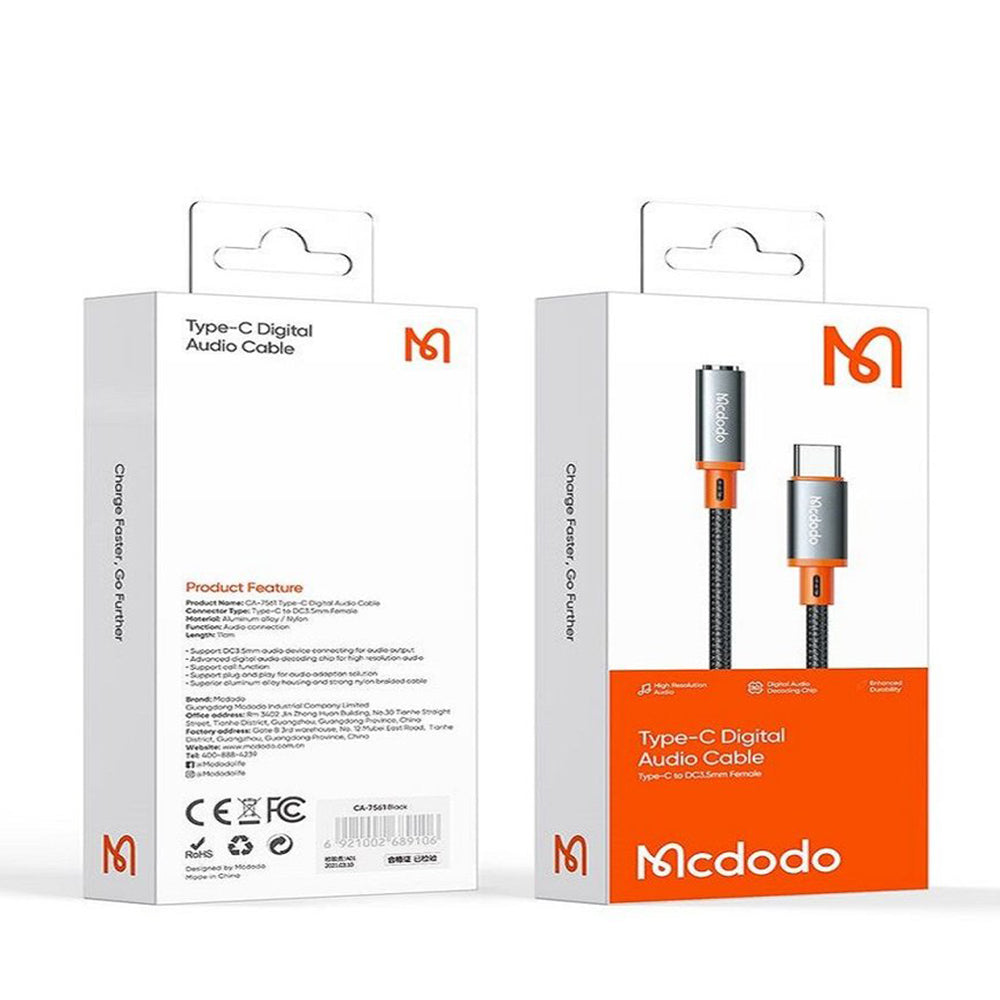 Аудио адаптер USB-C - 3.5mm McDodo CA-7561, Черен