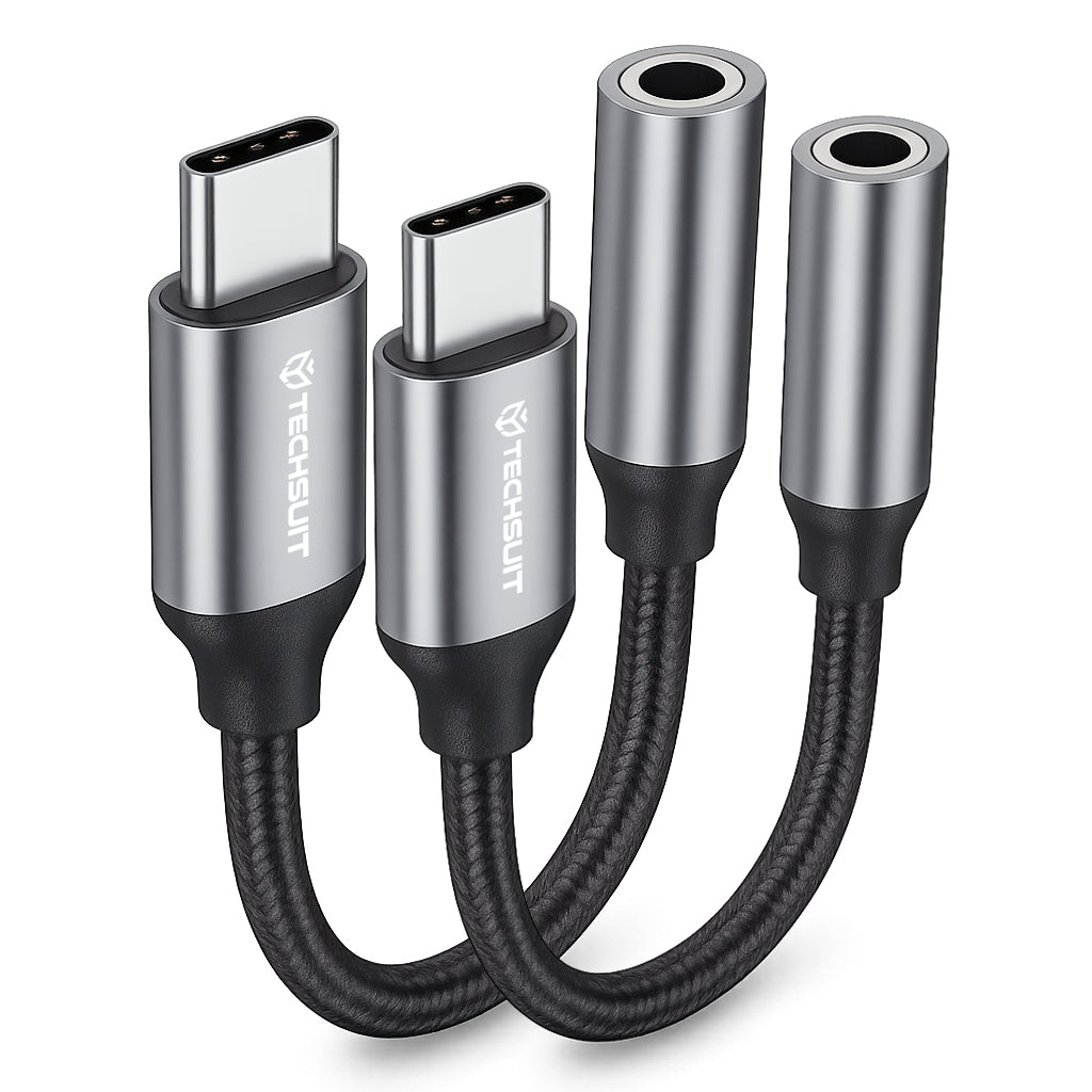 Аудио адаптер USB-C - 3.5mm Techsuit AC12 FuseXound, Сив, Комплект 2 броя