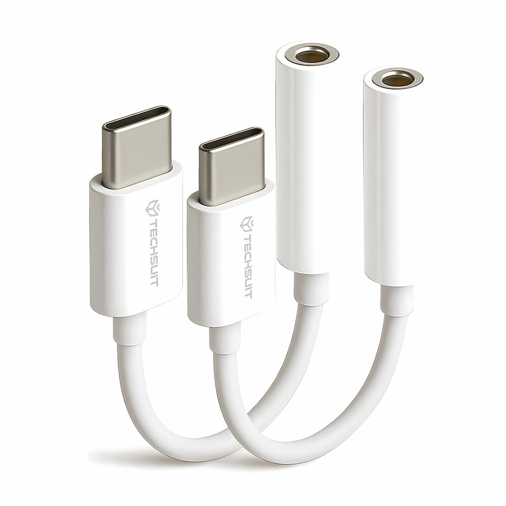Аудио адаптер USB-C - 3.5mm Techsuit AC18 MusicBox, Бял, Комплект 2 броя