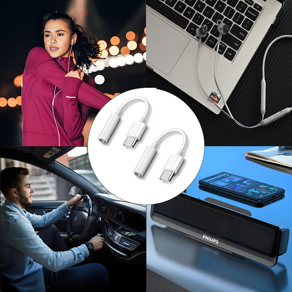 Аудио адаптер USB-C - 3.5mm Techsuit AC18 MusicBox, Бял, Комплект 2 броя
