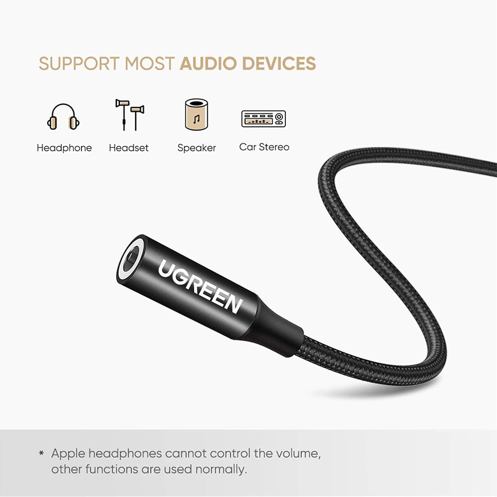 Аудио адаптер USB-C - 3.5mm UGREEN AV142, Черен