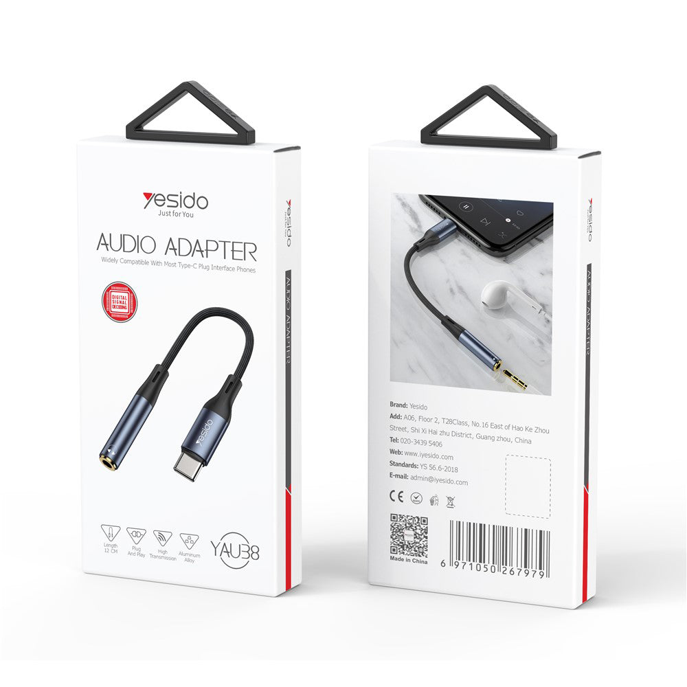 Аудио адаптер USB-C - 3.5mm Yesido YAU38, Черен