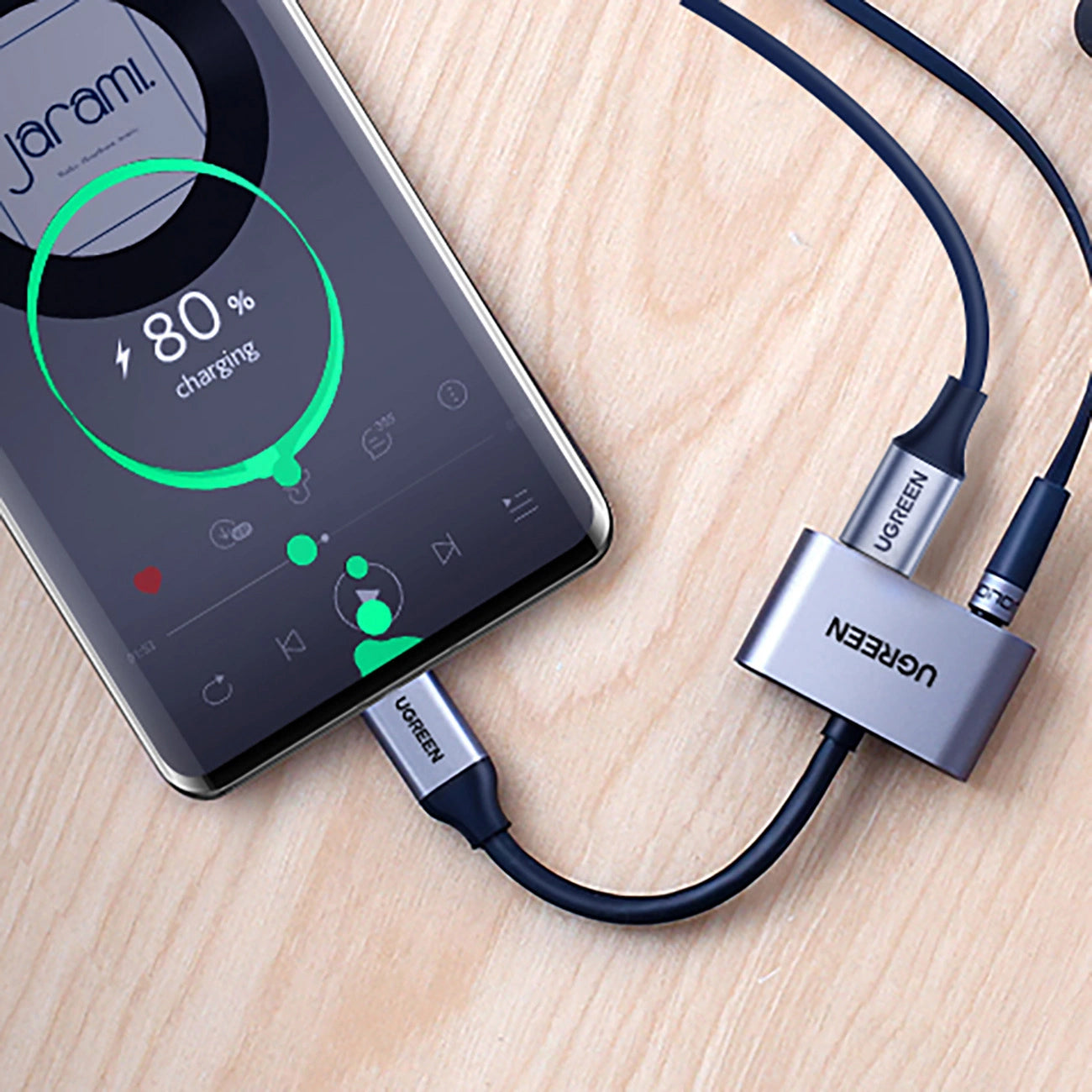 Аудио адаптер USB-C - 3.5mm / USB-C UGREEN CM193, Сив