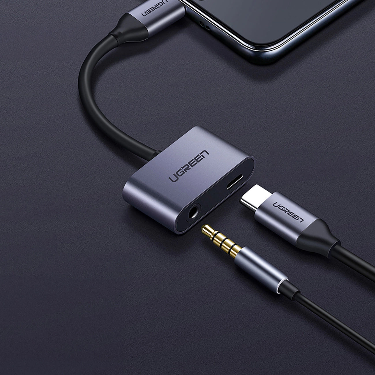 Аудио адаптер USB-C - 3.5mm / USB-C UGREEN CM193, Сив