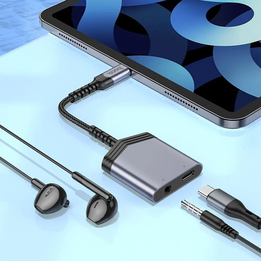 Аудио адаптер USB-C - USB-C / 3.5mm HOCO LS39, Черен