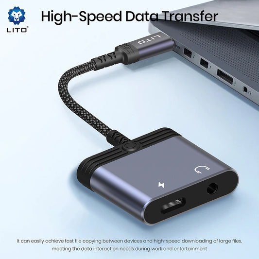 Аудио адаптер USB-C - USB-C / 3.5mm Lito LA04T, Черен