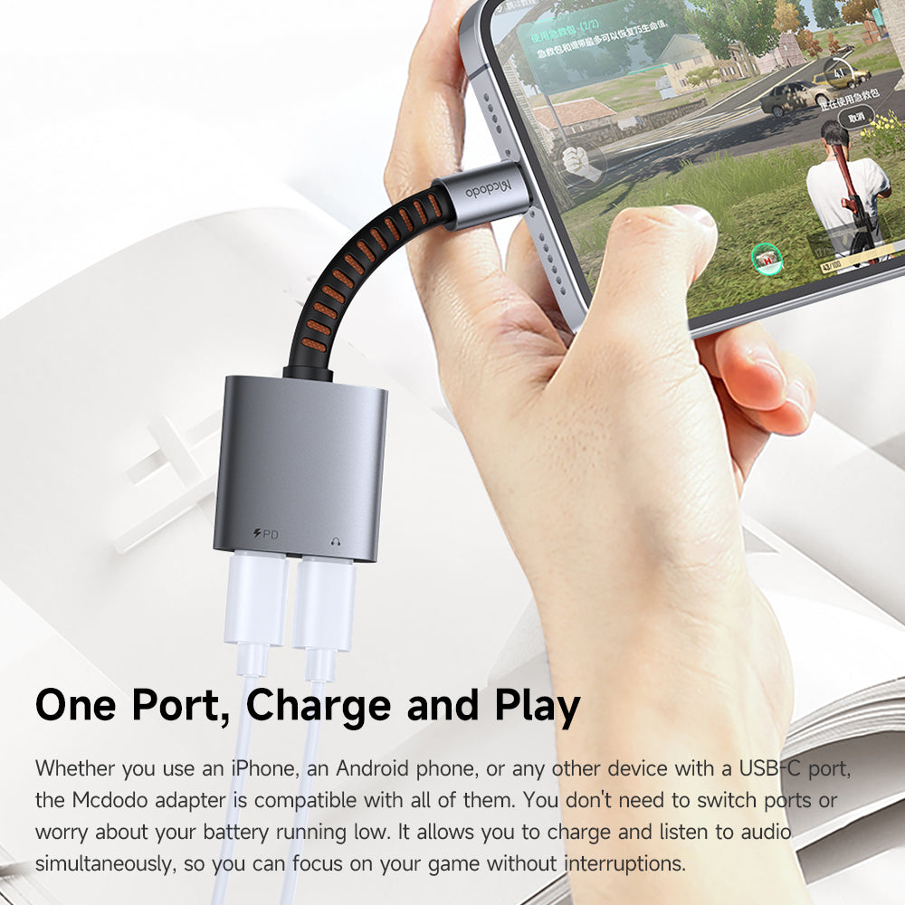 Аудио адаптер USB-C - USB-C / USB-C McDodo CA-3370, Сив