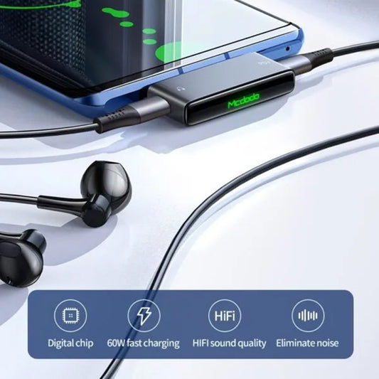 Аудио адаптер USB-C - USB-C / USB-C McDodo CA-7670, Черен