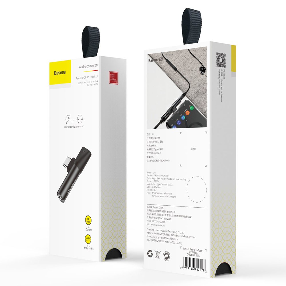 Аудио адаптер USB-C - USB-C / 3.5mm Baseus L41, Черен CATL41-01