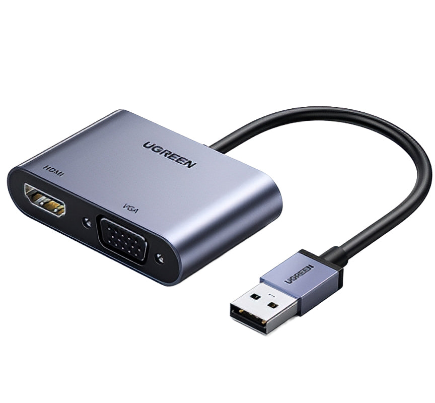 Адаптер за видео UGREEN CM449, USB-A - HDMI / VGA, Сив