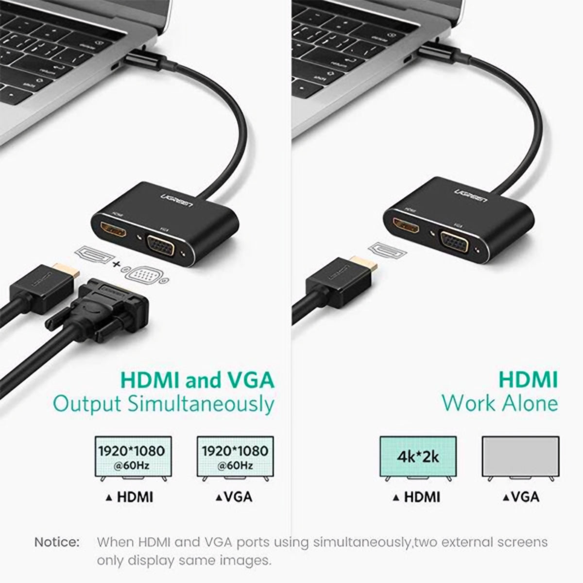 Адаптер за видео UGREEN CM449, USB-A - HDMI / VGA, Сив