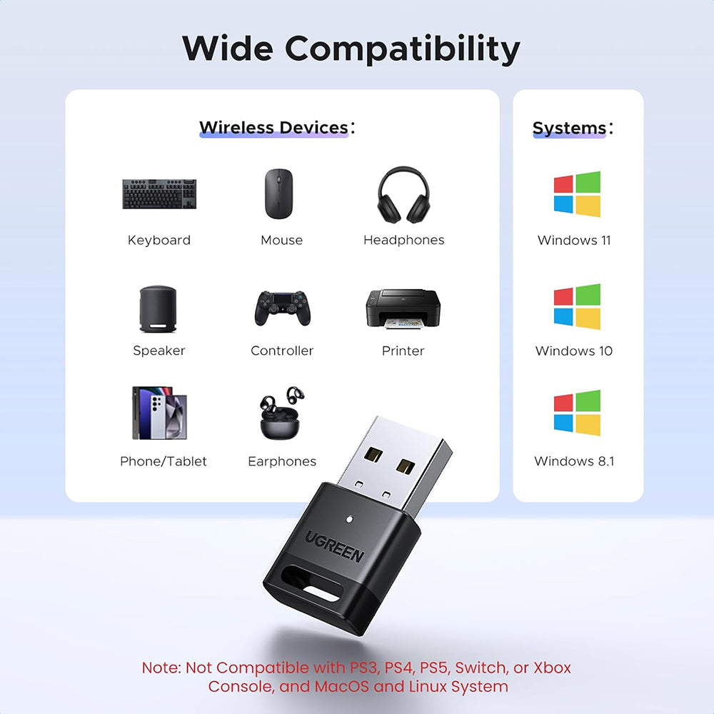 Bluetooth USB адаптер UGREEN CM748 (45134), Черен