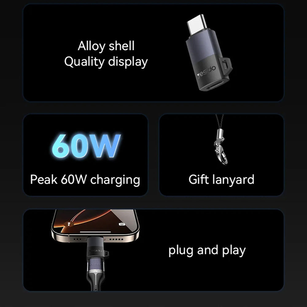 Адаптер за данни и зареждане Lightning - USB-C Yesido GS28, Сив