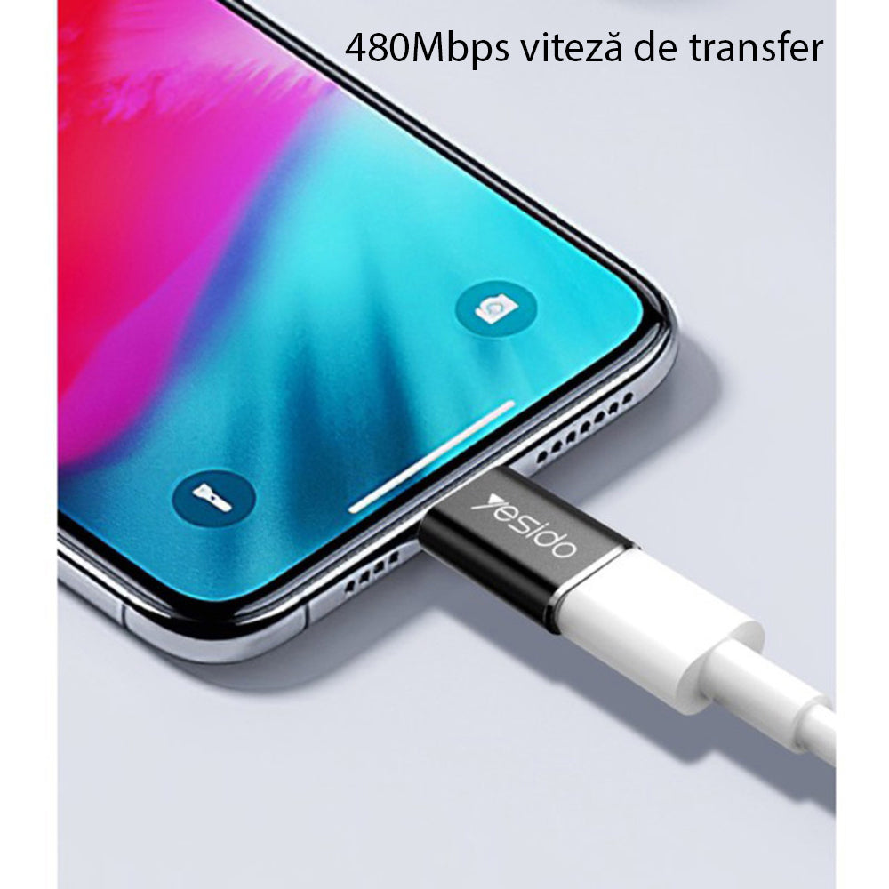 Адаптер за данни и зареждане microUSB - Lightning Yesido GS05, Черен