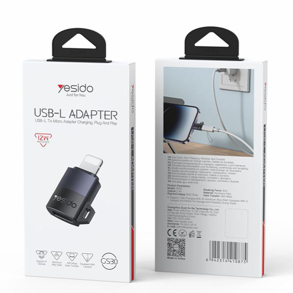 Адаптер за данни и зареждане microUSB - Lightning Yesido GS30, Сив