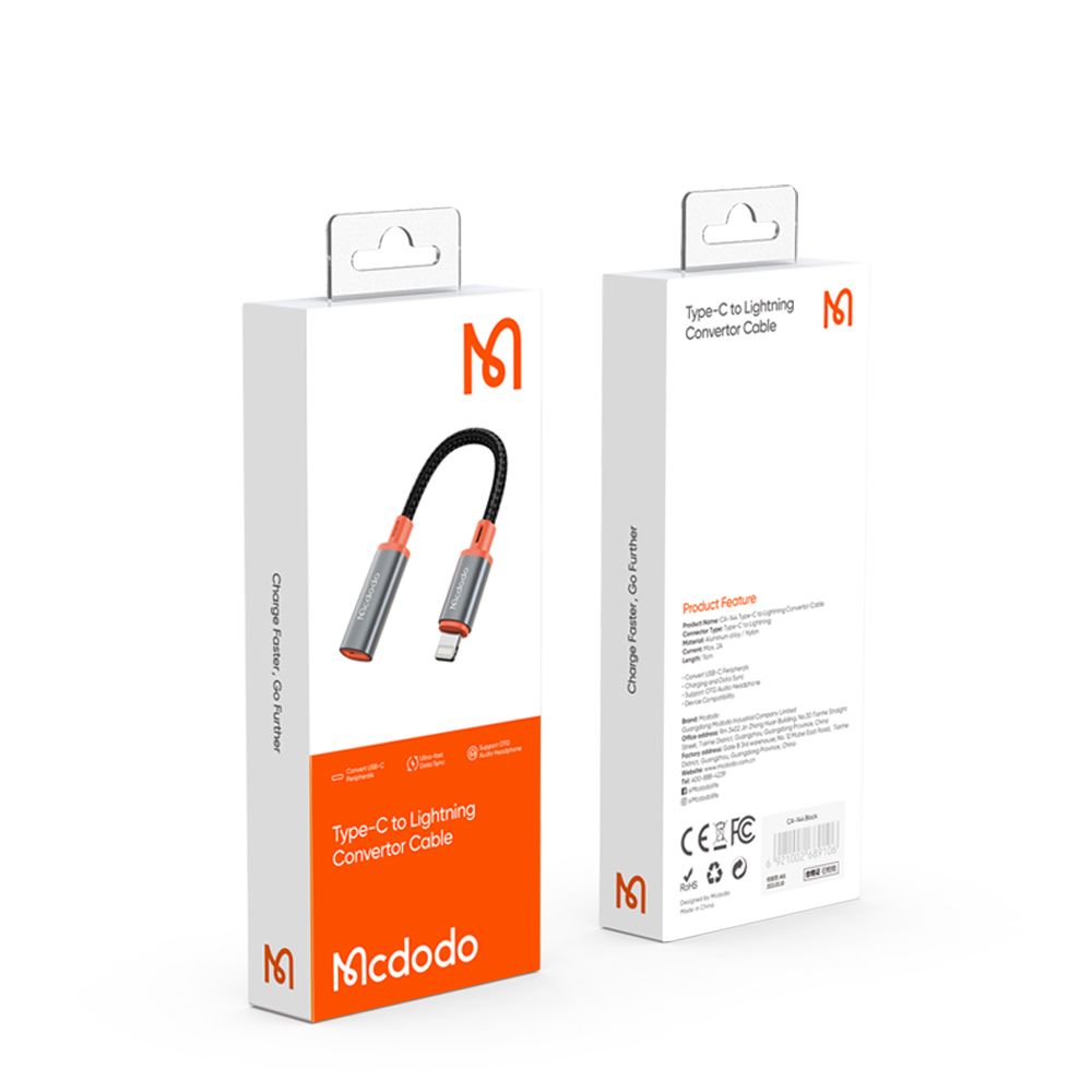 Адаптер за данни и зареждане USB-C - Lightning McDodo CA-1440, Черен