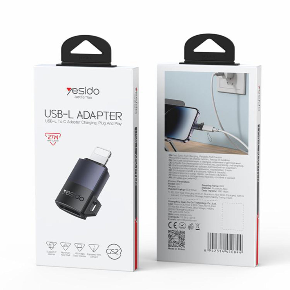 Адаптер за данни и зареждане USB-C - Lightning Yesido GS27, Сив
