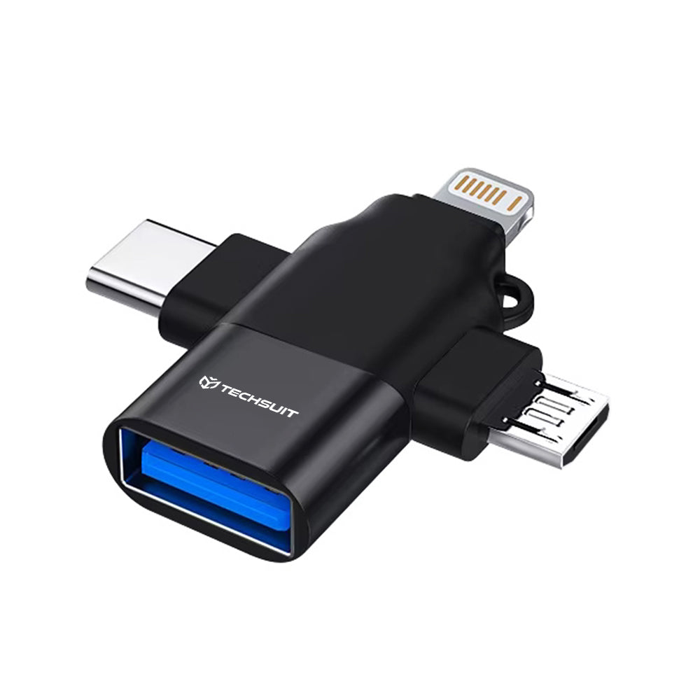 Адаптер OTG Lightning / microUSB / USB-C - USB-A Techsuit A17 SoundVoltX, Черен