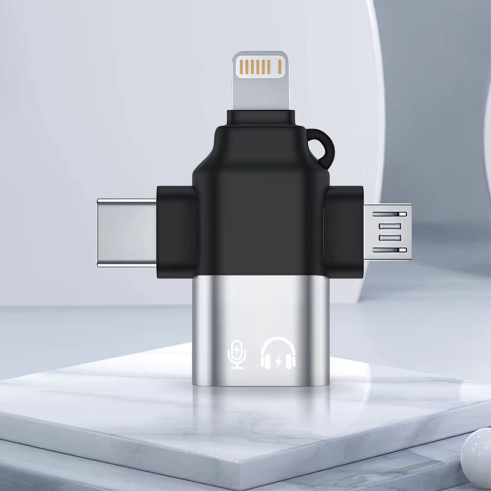 Адаптер OTG Lightning / microUSB / USB-C - USB-A Techsuit A17 SoundVoltX, Черен