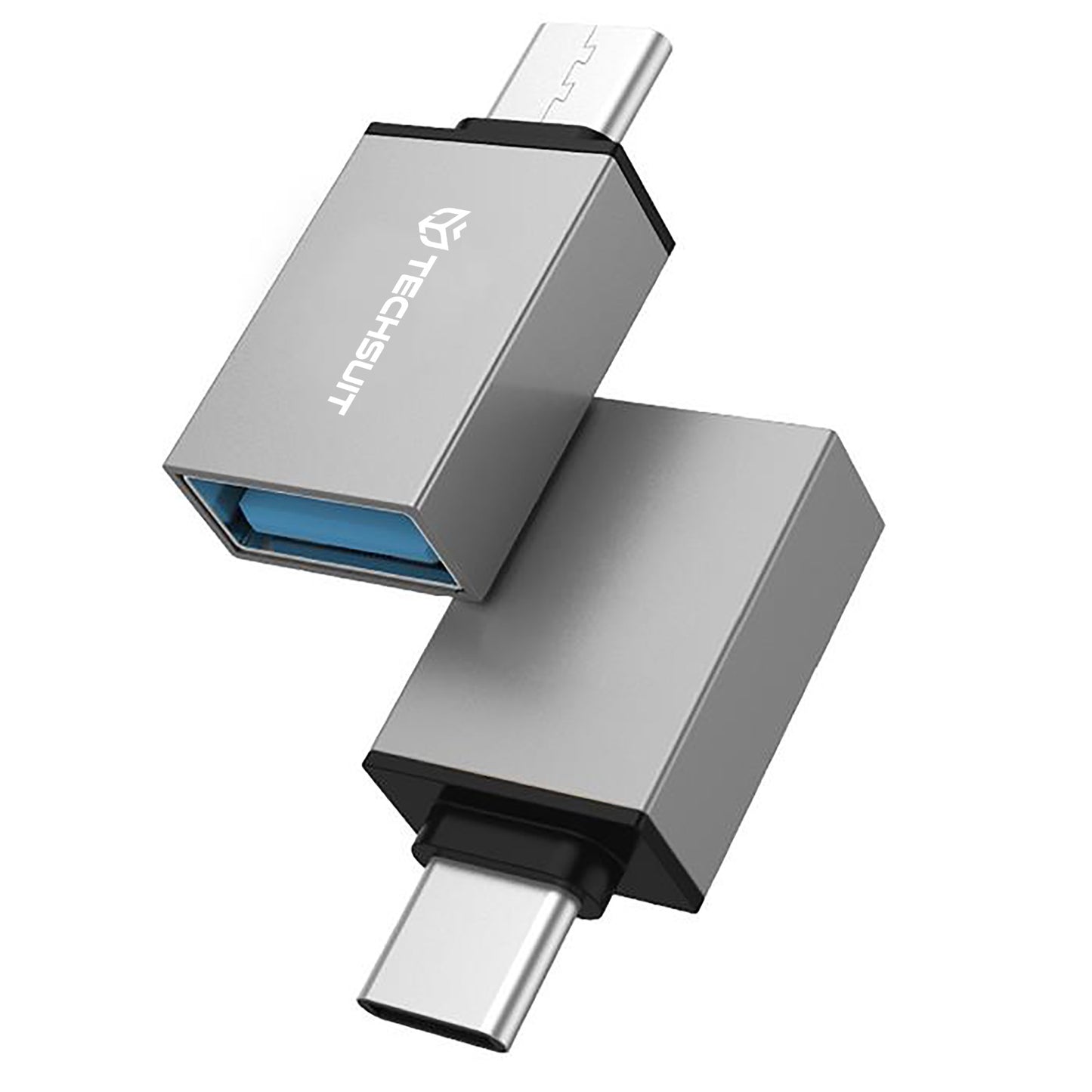 Адаптер OTG microUSB / USB-C - USB-A Techsuit A13 DuoVoltX, Сив, Комплект 2 броя