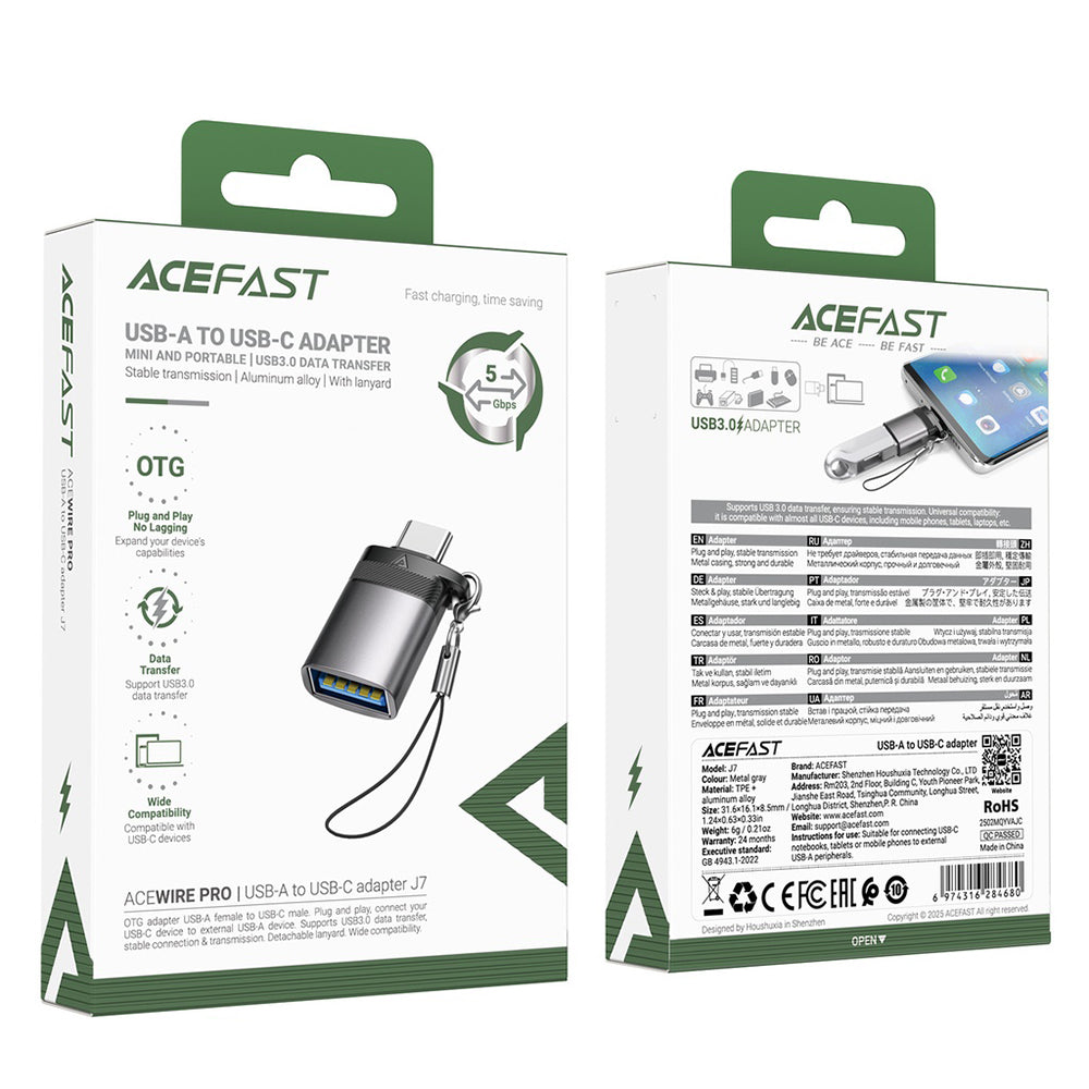 OTG USB-C to USB-A Acefast J7 Adapter, Gray