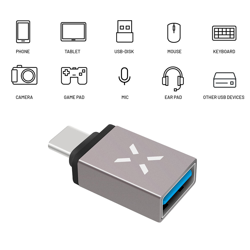 Адаптер OTG USB-C - USB-A Fixed, Сив