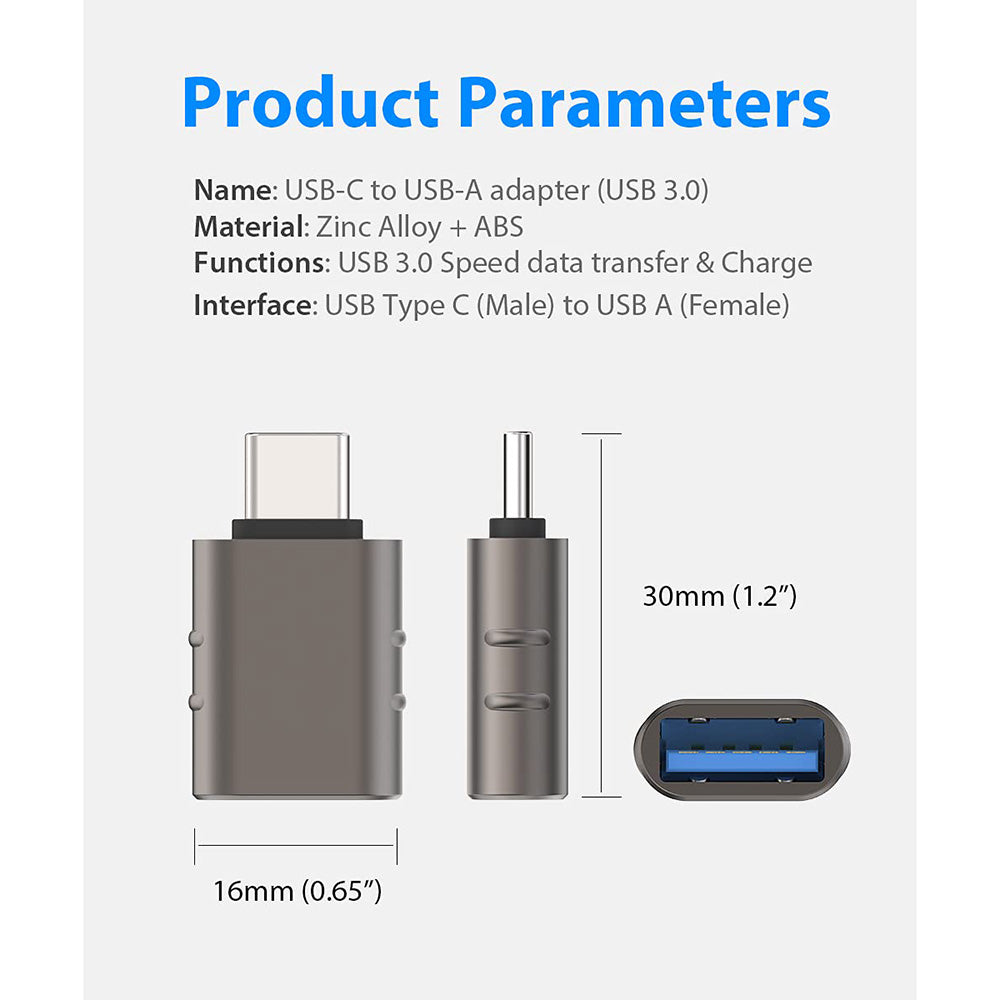 Адаптер OTG USB-C - USB-A Techsuit A10 SlateVolt, Сив
