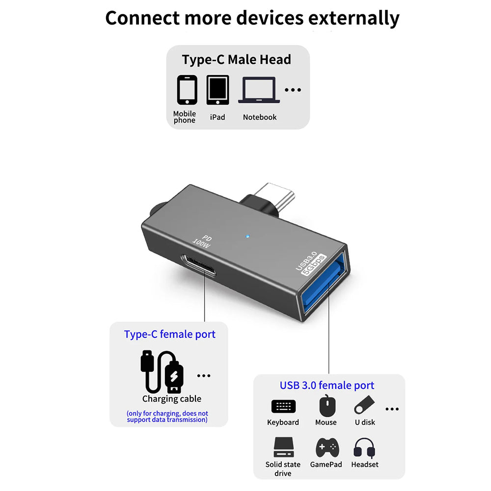 Адаптер OTG USB-C - USB-A Techsuit A21, Сив