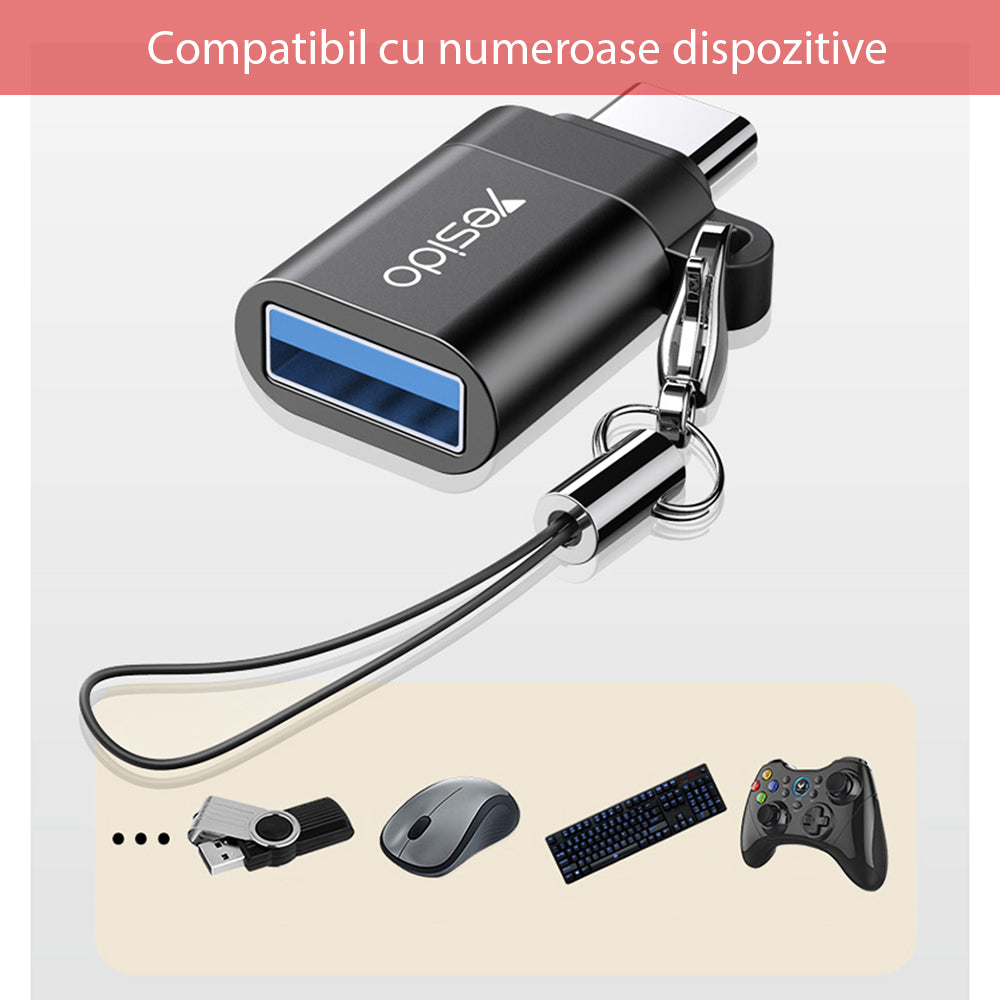 Адаптер OTG USB-C - USB-A Yesido GS06, Черен