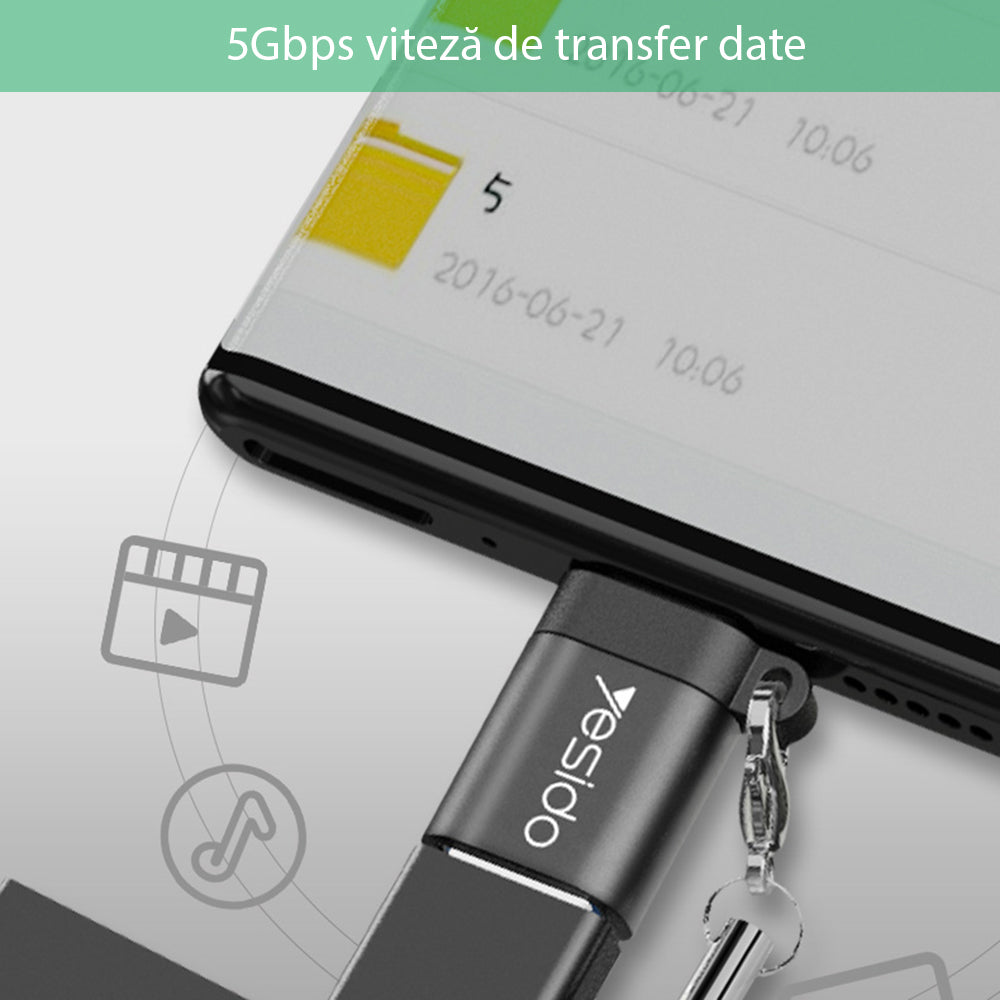 Адаптер OTG USB-C - USB-A Yesido GS06, Черен