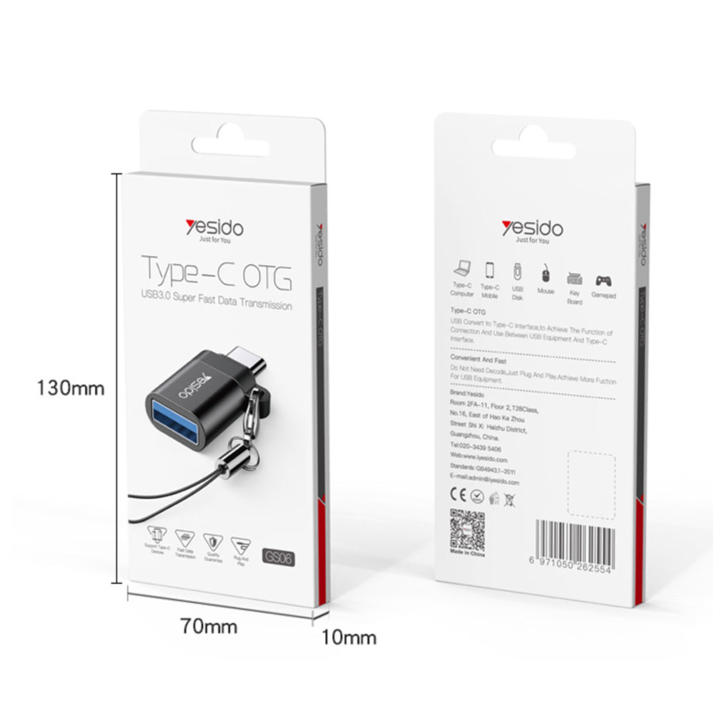 Адаптер OTG USB-C - USB-A Yesido GS06, Черен