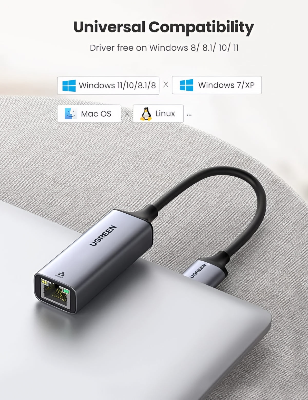 Мрежова карта UGREEN CM209, RJ45, USB, Сивa