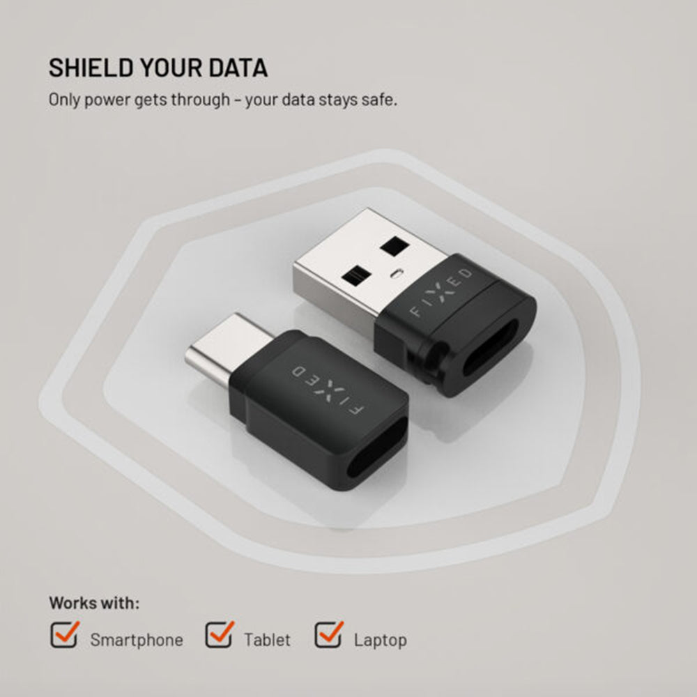 USB адаптер за блокиране на данни Fixed, USB-A / USB-C, 2в1, Черен