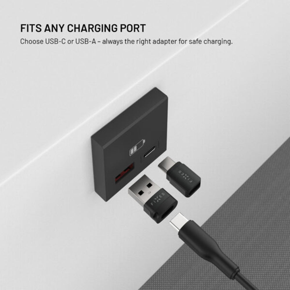 USB адаптер за блокиране на данни Fixed, USB-A / USB-C, 2в1, Черен