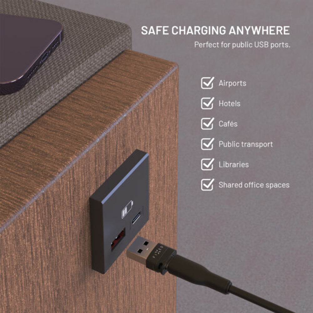 USB адаптер за блокиране на данни Fixed, USB-A / USB-C, 2в1, Черен