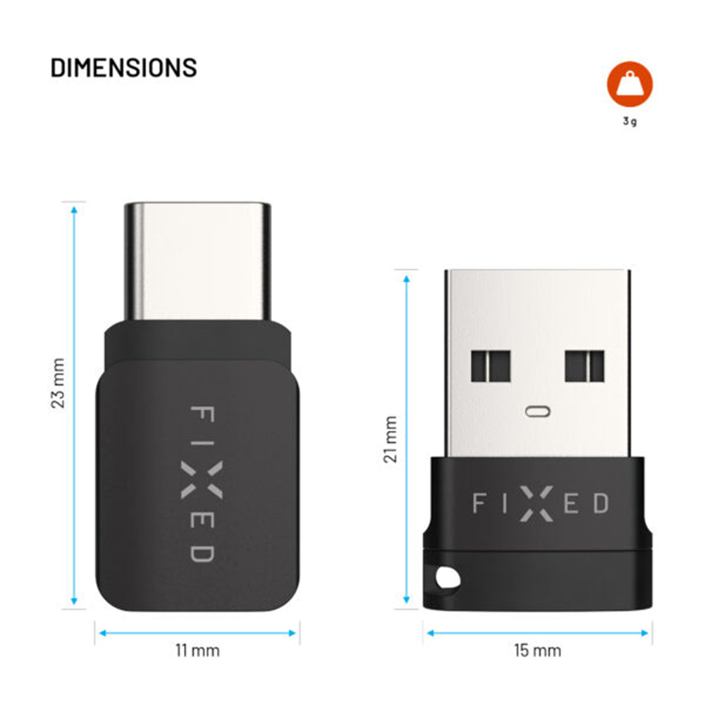 USB адаптер за блокиране на данни Fixed, USB-A / USB-C, 2в1, Черен