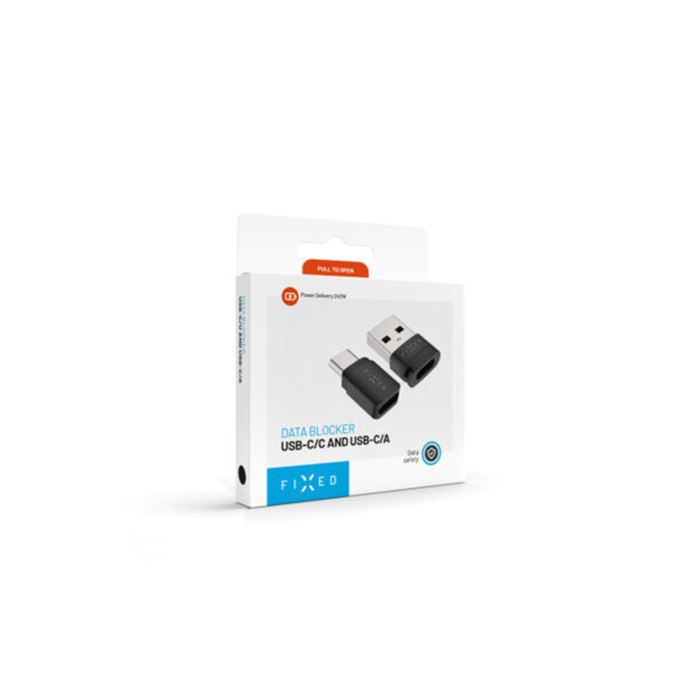 USB адаптер за блокиране на данни Fixed, USB-A / USB-C, 2в1, Черен
