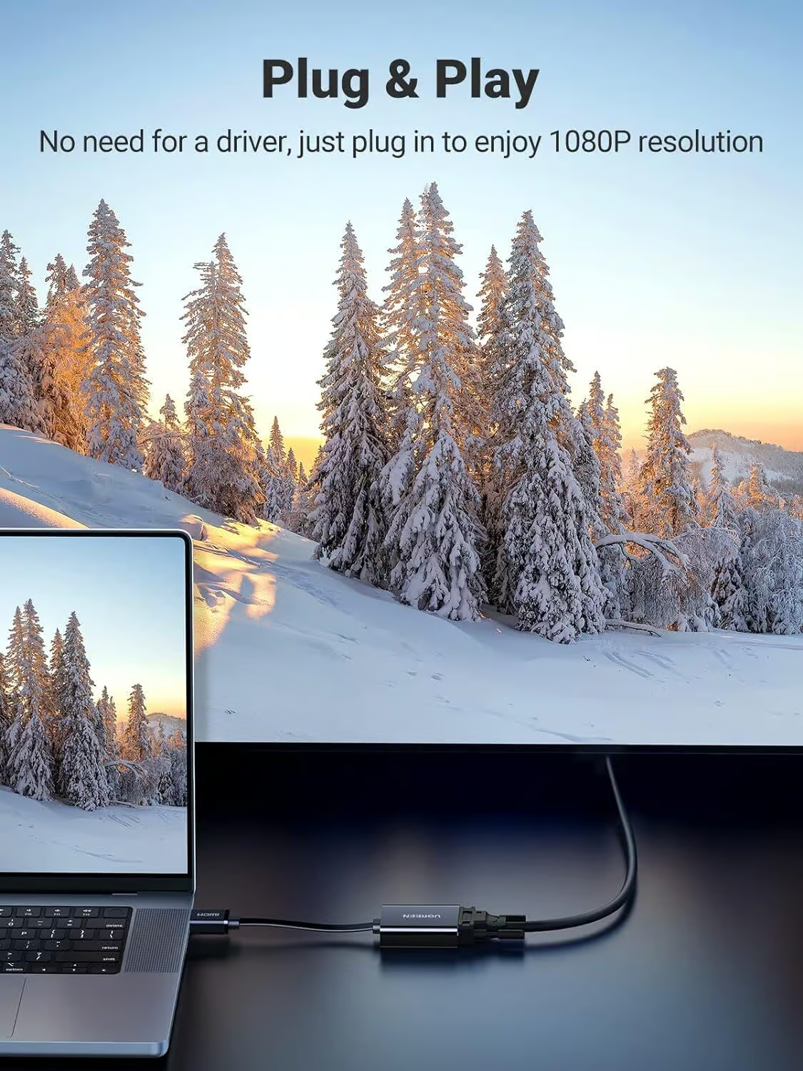 Видео адаптер UGREEN CM611 (90813), HDMI - VGA, 1080P, Черен