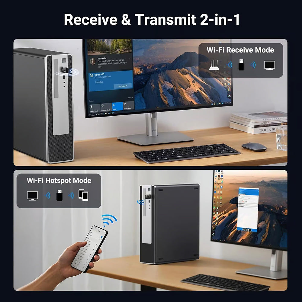 Безжичен адаптер UGREEN CM762 (35264), Dual Band, Wi-Fi 6, 600Mbps, Черен