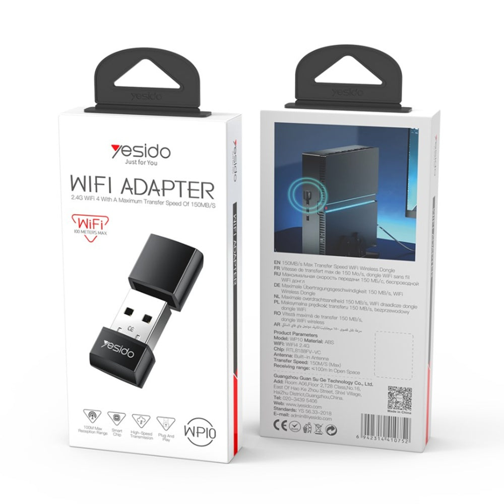 Безжичен адаптер Yesido WP10, 150Mbps, Черен