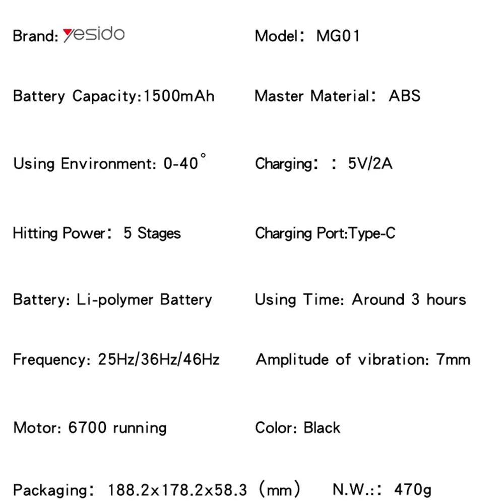 Масажен апарат Yesido MG01, Черен