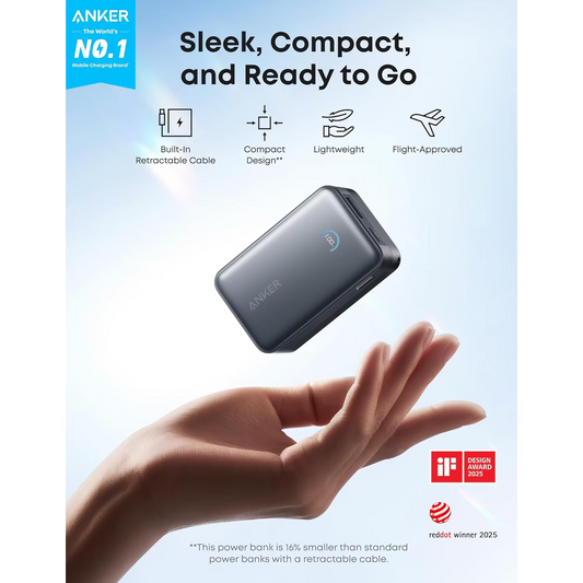 Външна батерия Anker Nano, 10000mAh, 45W, QC + PD, 1 x USB-A - 1 x USB-C, Черна A1638H11