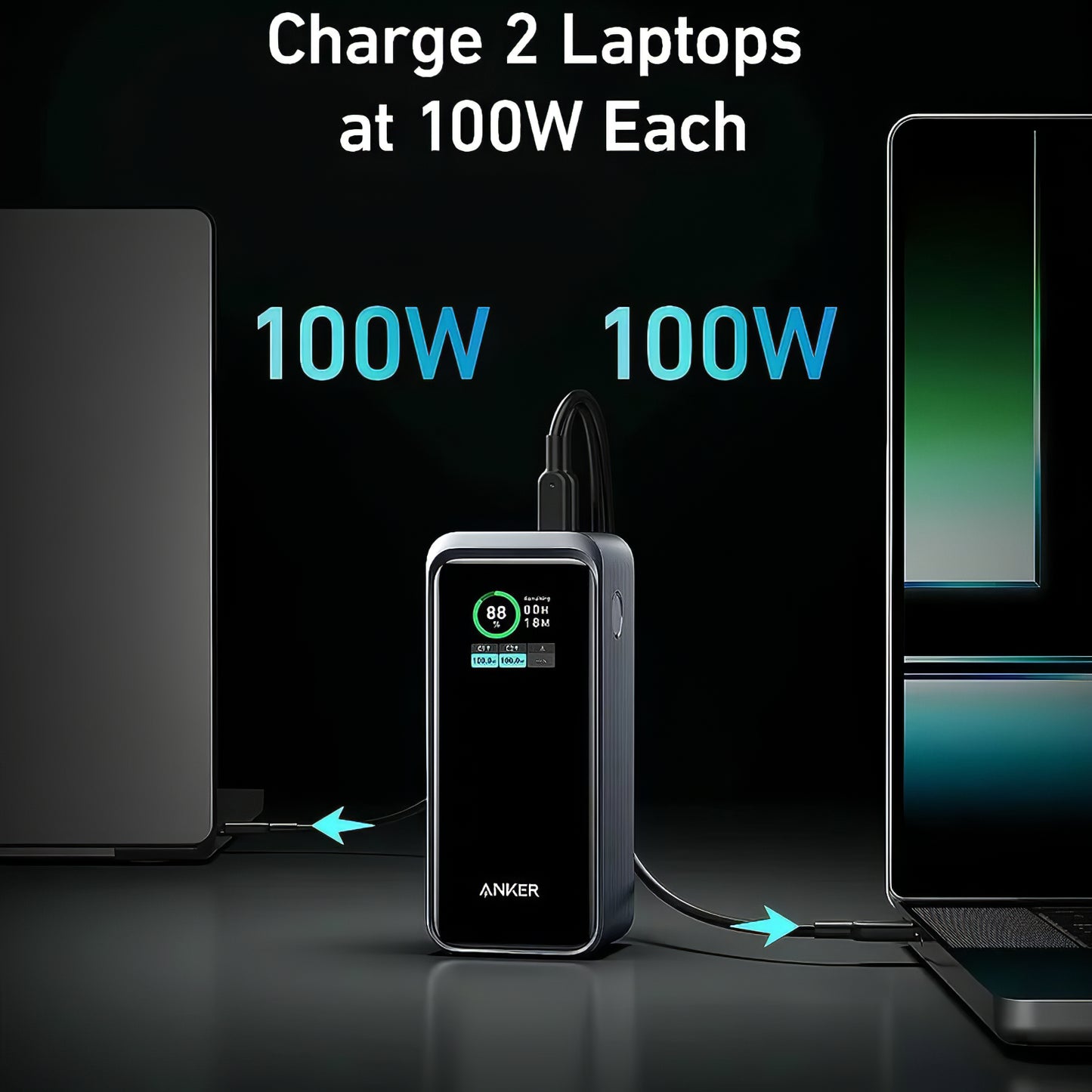 Външна батерия Anker Prime, 20000mAh, 200W, QC + PD, 1 x USB-A - 2 x USB-C, черна A1336011