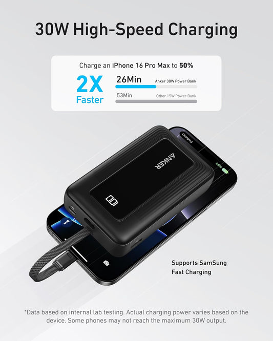 Външна батерия Anker Zolo, 20000mAh, 30W, QC + PD, 1 x USB-A - 2 x USB-C, Черна A1689011
