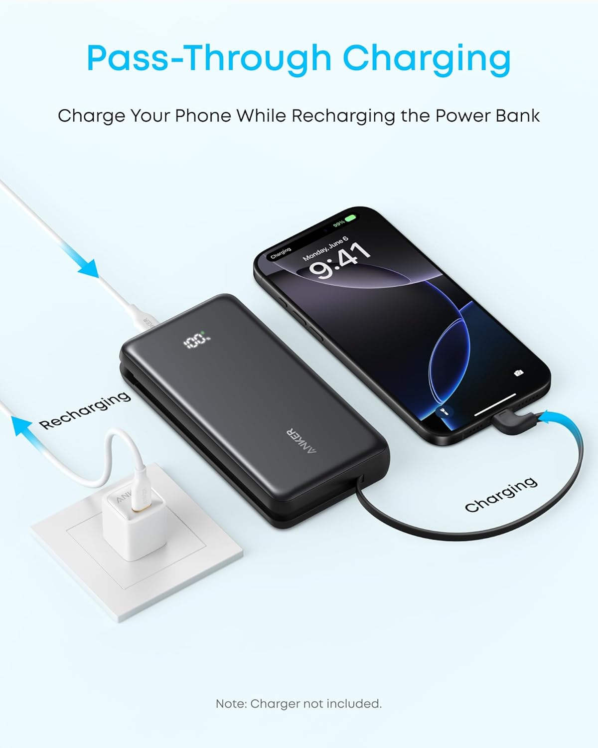 Външна батерия Anker Zolo, 10000mAh, 22.5W, QC + PD, 1 x USB-A - 2 x USB-C, Черна A110DH11