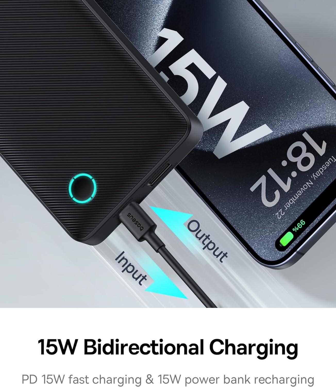 Външна батерия Baseus Airpow Lite, 10000mAh, 15W, 1 x USB-A - 1 x USB-C, черна P10067500123-00